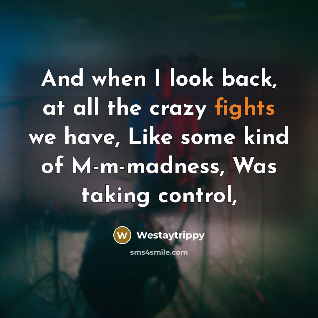 “And when I look back, at all the crazy fights…” quote by Westaytrippy