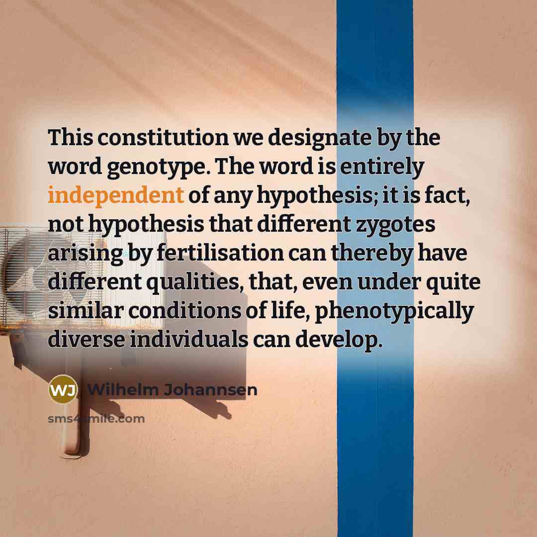 “This constitution we designate by the word genotype. The word…” quote by Wilhelm Johannsen