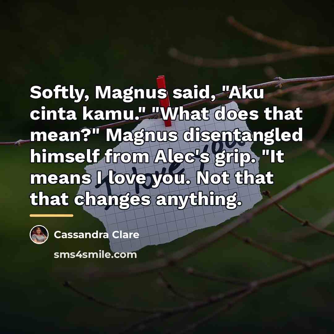 “Softly, Magnus said, "Aku cinta kamu." "What does that mean?"…” quote by Cassandra Clare