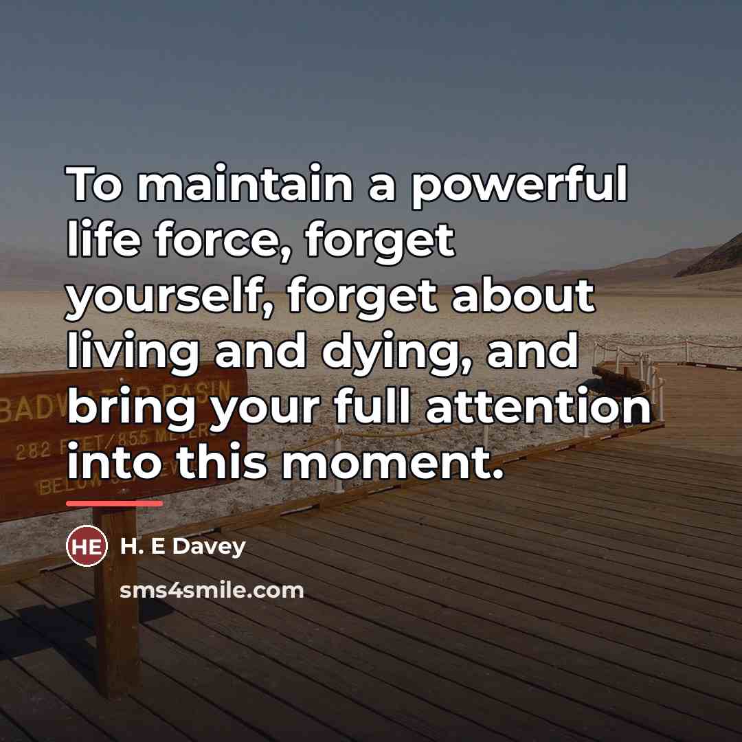 “To maintain a powerful life force, forget yourself, forget about…” quote by H. E Davey