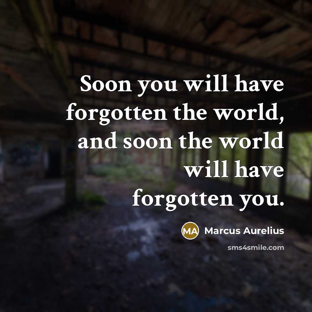 “Soon you will have forgotten the world, and soon the…” quote by Marcus Aurelius