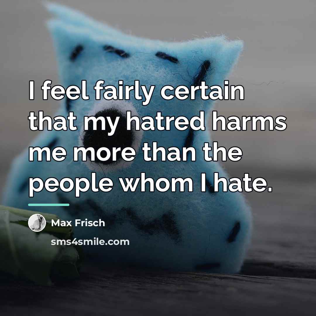 “I feel fairly certain that my hatred harms me more…” quote by Max Frisch