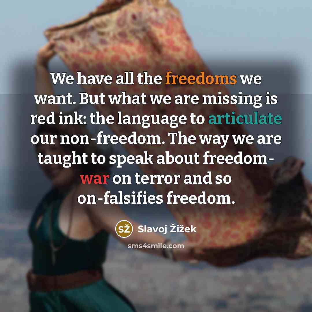 “We have all the freedoms we want. But what we…” quote by Slavoj Žižek