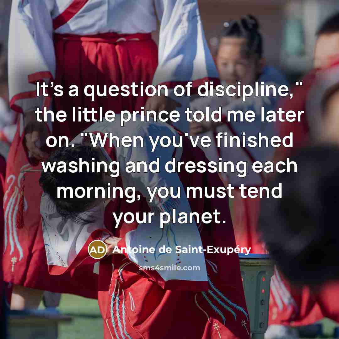 “"It's a question of discipline," the little prince told me…” quote by Antoine de Saint-Exupery