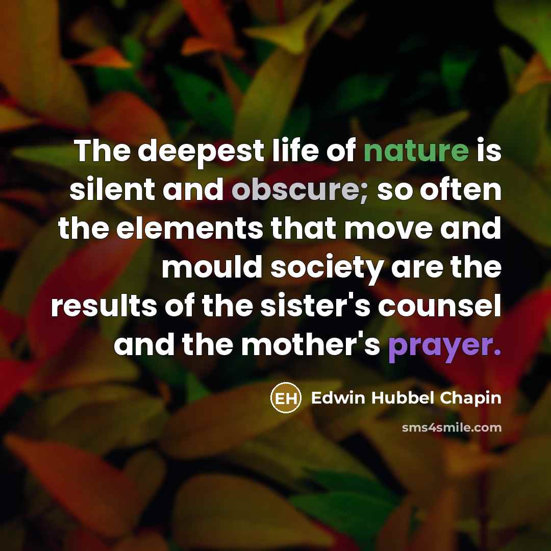 “The deepest life of nature is silent and obscure; so…” quote by Edwin Hubbel Chapin