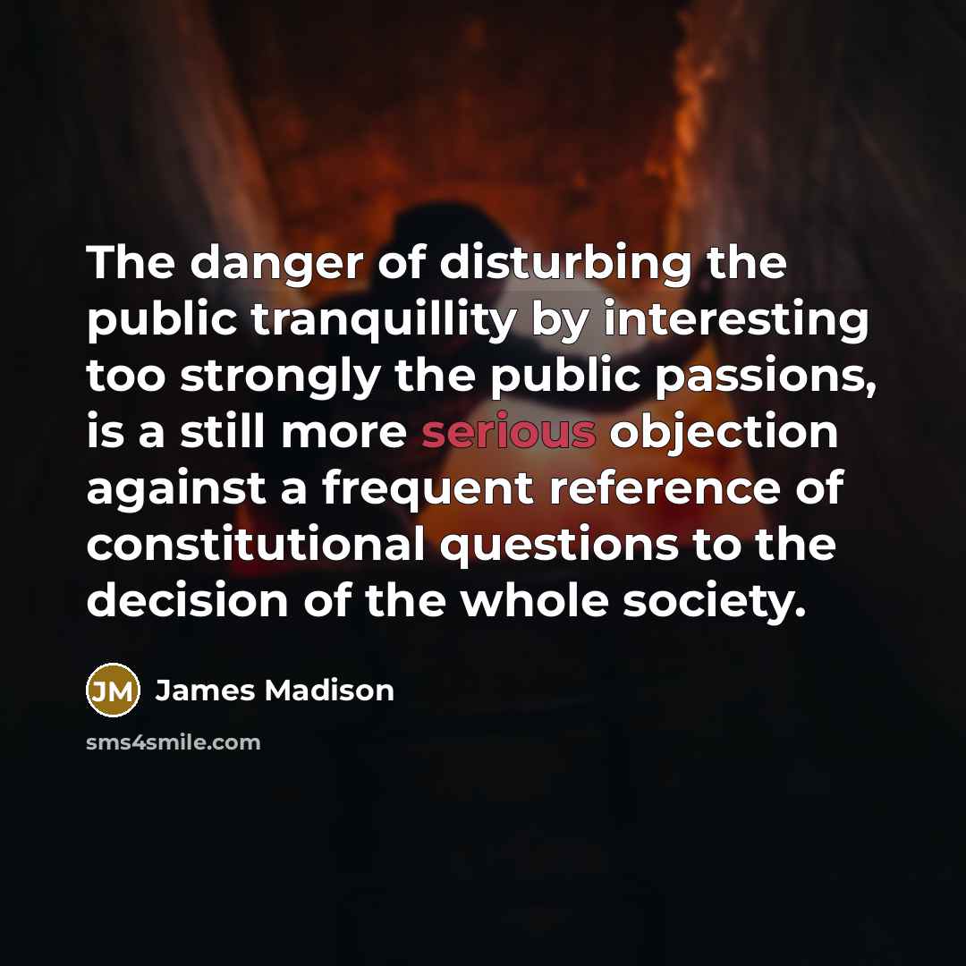 “The danger of disturbing the public tranquillity by interesting too…” quote by James Madison
