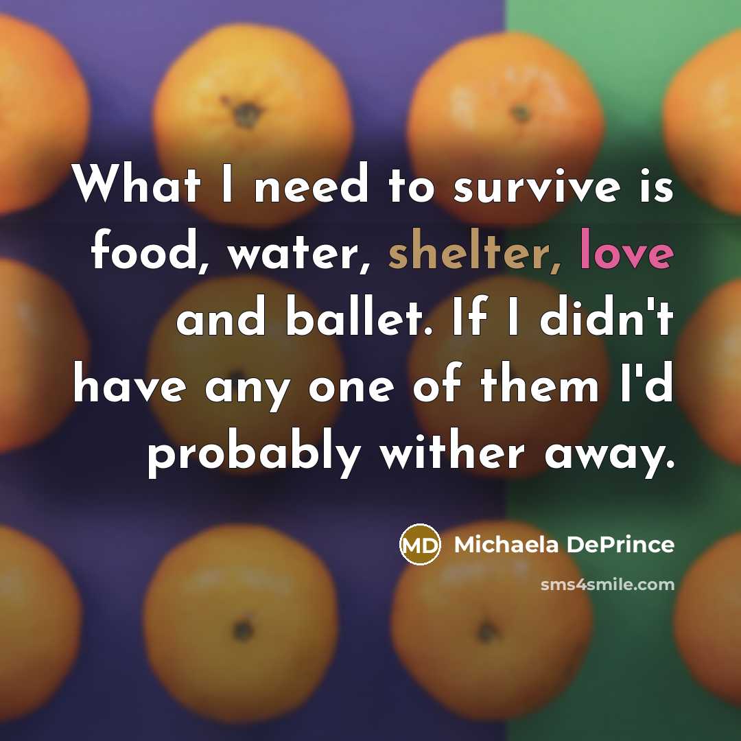 “What I need to survive is food, water, shelter, love…” quote by Michaela DePrince
