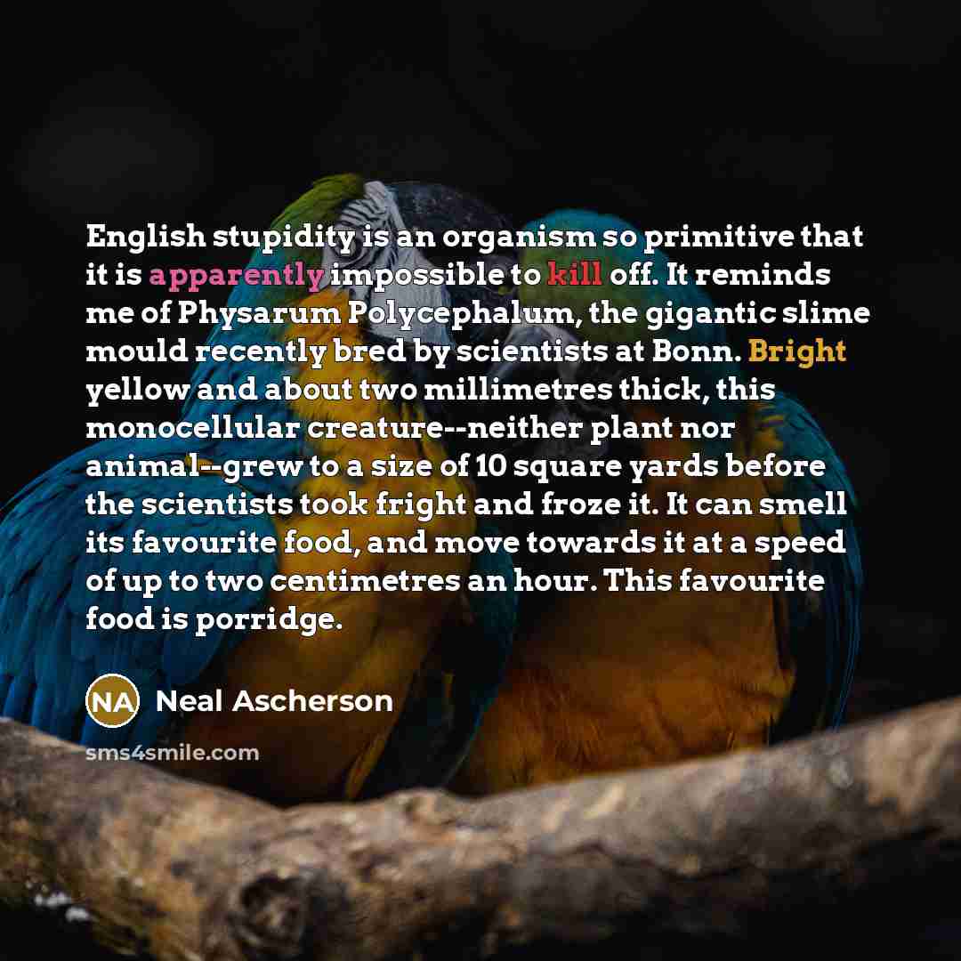 “English stupidity is an organism so primitive that it is…” quote by Neal Ascherson
