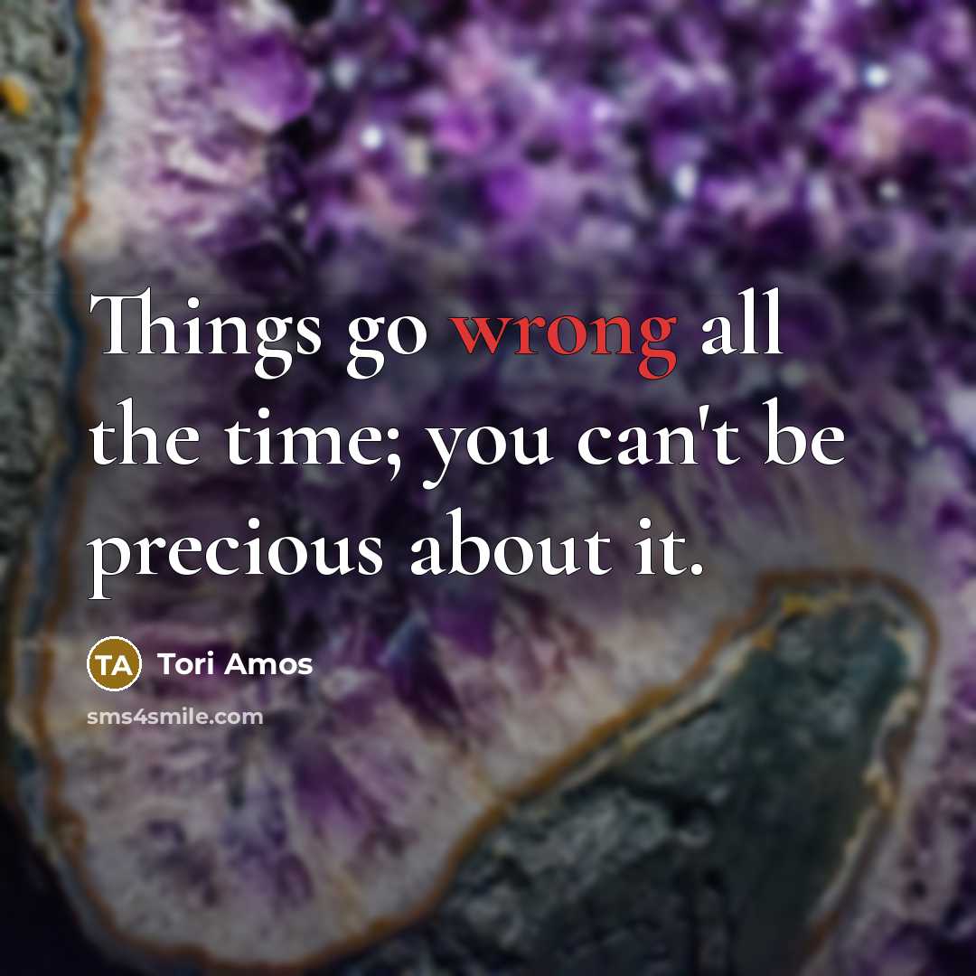 “Things go wrong all the time; you can't be precious…” quote by Tori Amos