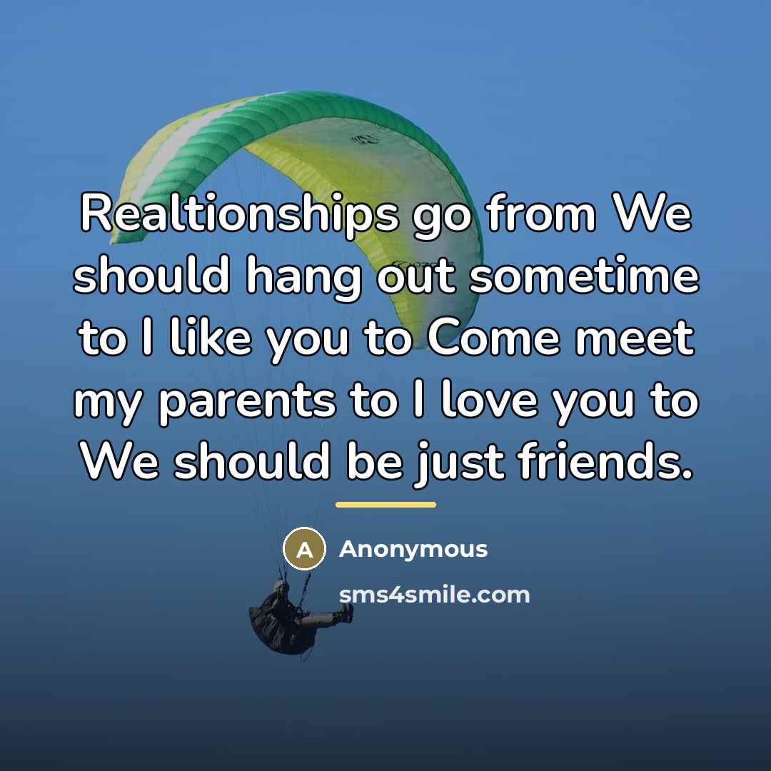 “Realtionships go from We should hang out sometime to I…” quote by Anonymous