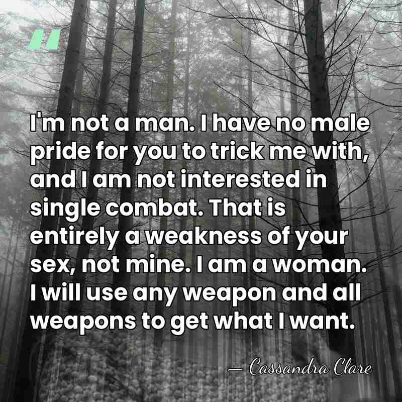 I'm not a man. I have no male pride for you to&hellip; - Cassandra Clare