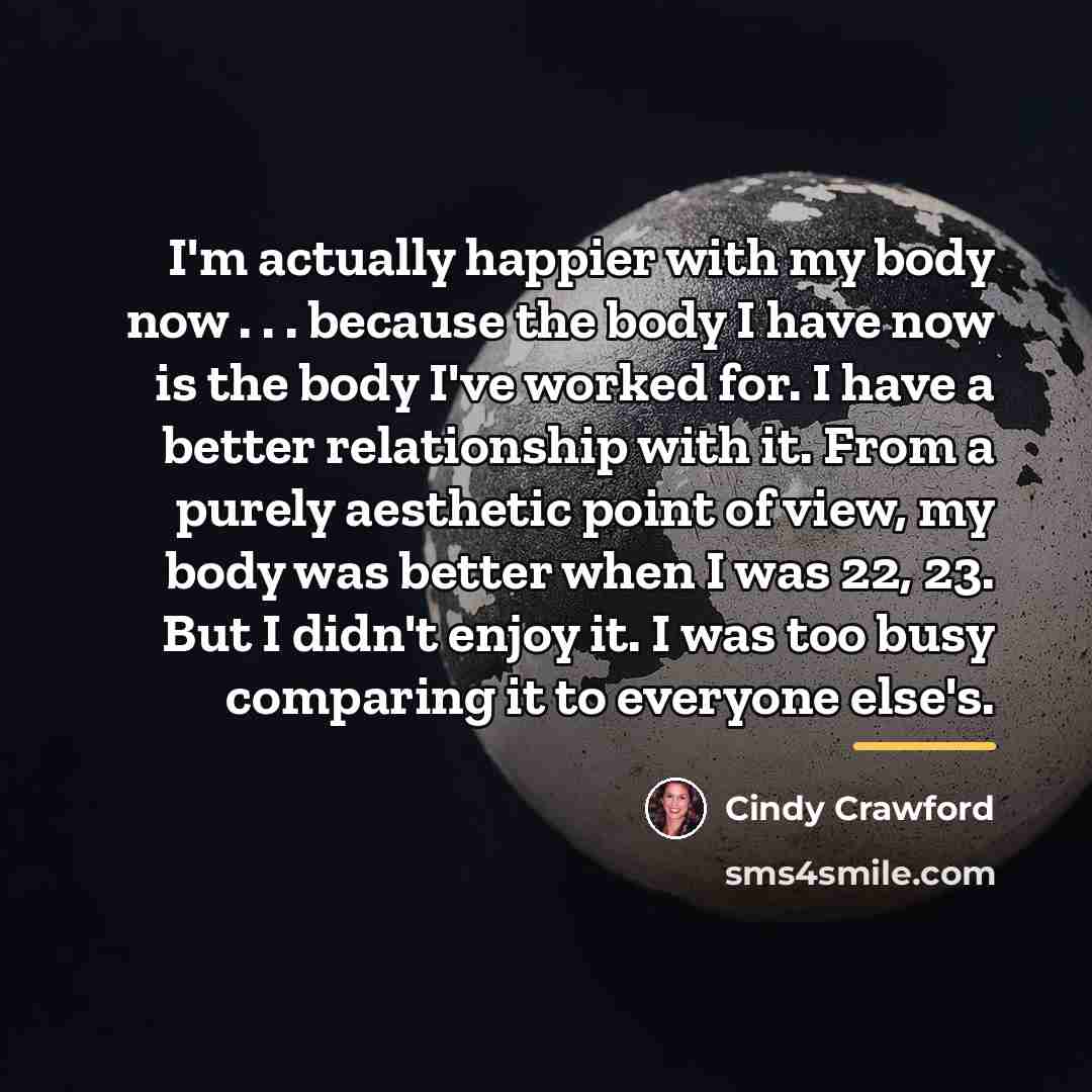 “I'm actually happier with my body now . . .…” quote by Cindy Crawford
