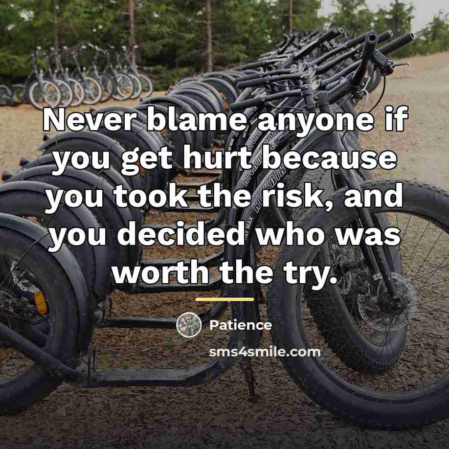 “Never blame anyone if you get hurt because you took…” quote by Patience