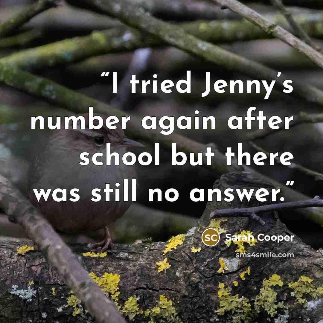“I tried Jenny’s number again after school but there was still no answer.” quote by Sarah Cooper