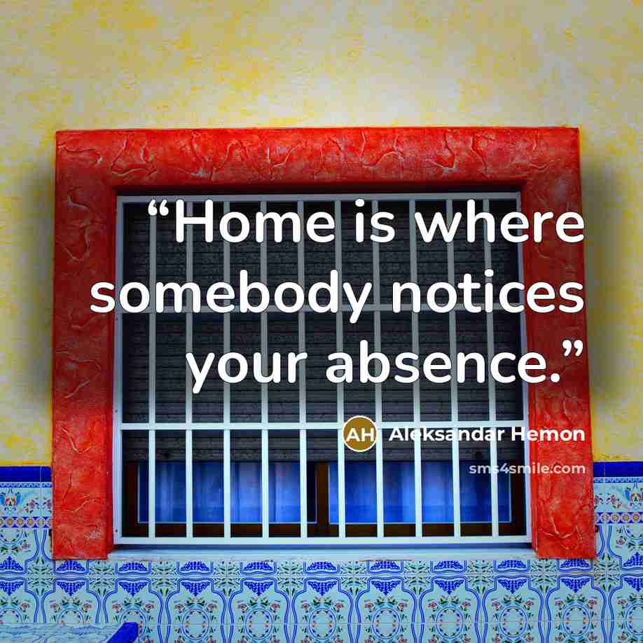 “Home is where somebody notices your absence.” quote by Aleksandar Hemon