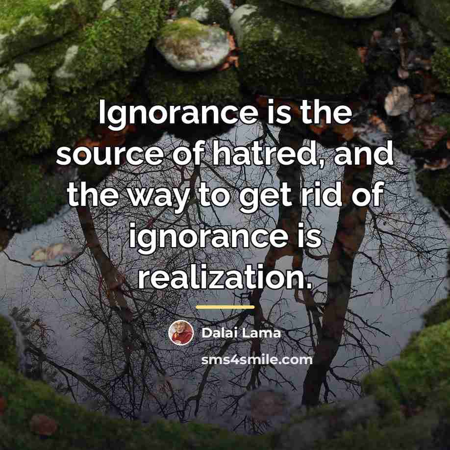 “Ignorance is the source of hatred, and the way to…” quote by Dalai Lama