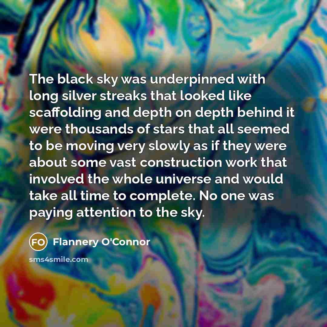 “The black sky was underpinned with long silver streaks that…” quote by Flannery O'Connor