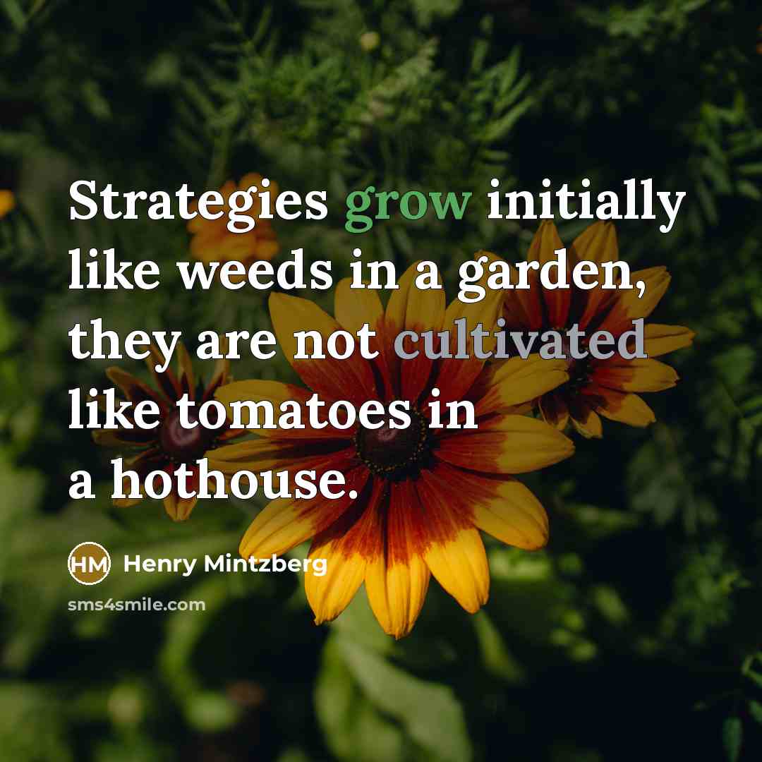 “Strategies grow initially like weeds in a garden, they are not cultivated like tomatoes in a hothouse.” quote by Henry Mintzberg