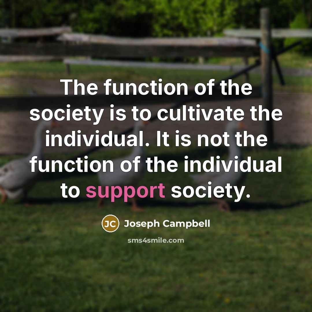 “The function of the society is to cultivate the individual.…” quote by Joseph Campbell