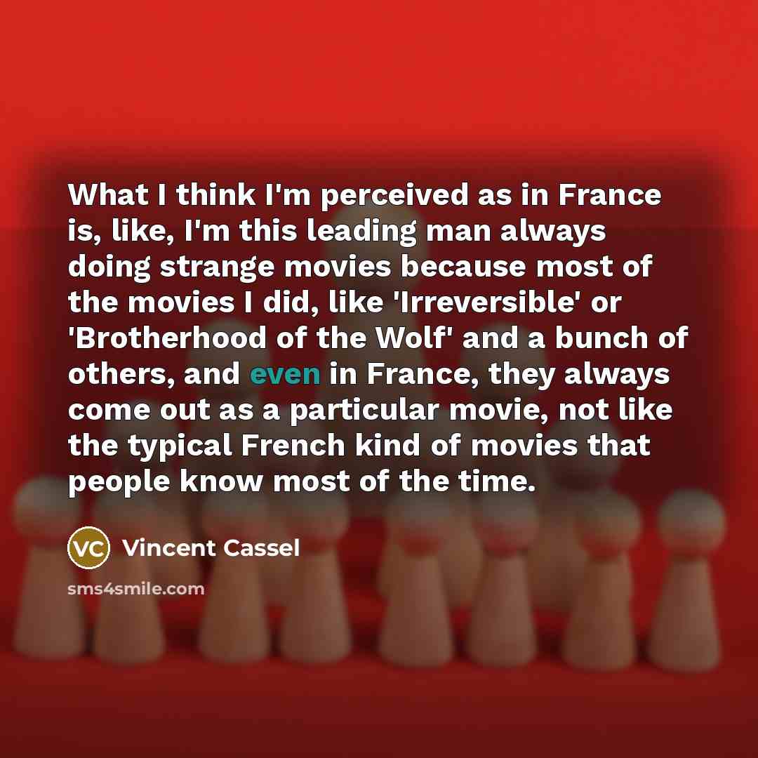 “What I think I'm perceived as in France is, like,…” quote by Vincent Cassel