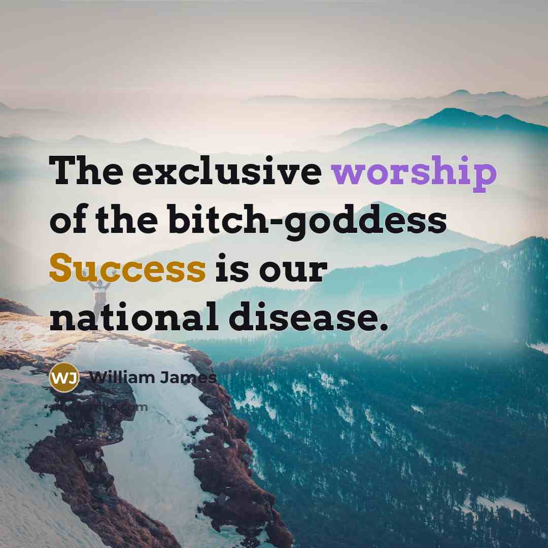 “The exclusive worship of the bitch-goddess Success is our national…” quote by William James