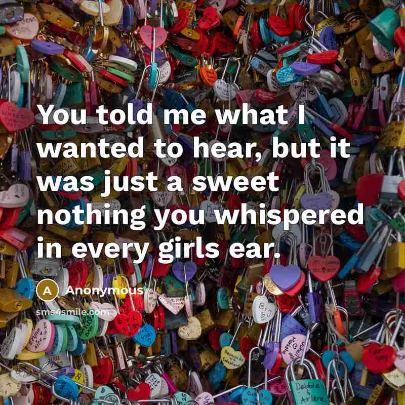 “You told me what I wanted to hear, but it was just a sweet nothing you whispered in every girls ear.” quote by Anonymous