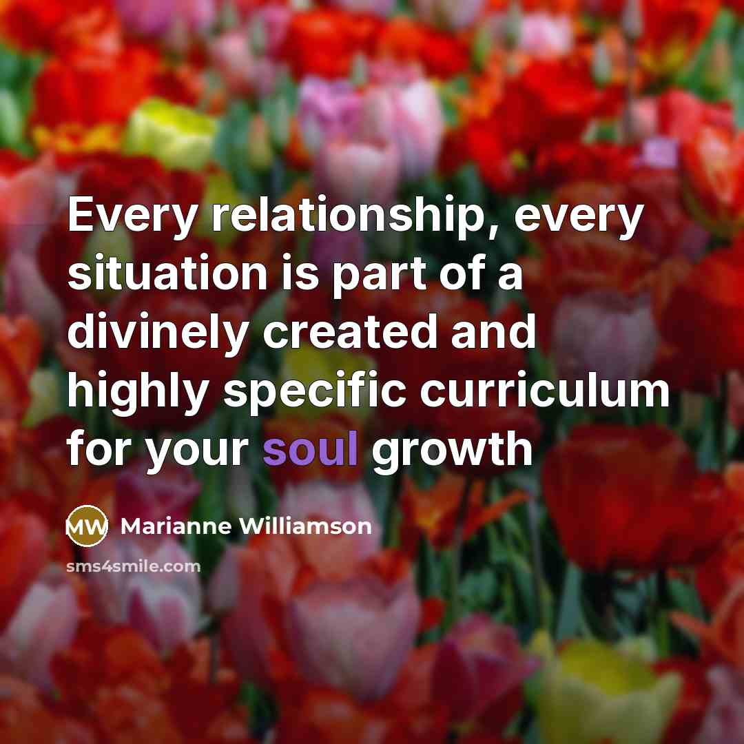 “Every relationship, every situation is part of a divinely created…” quote by Marianne Williamson