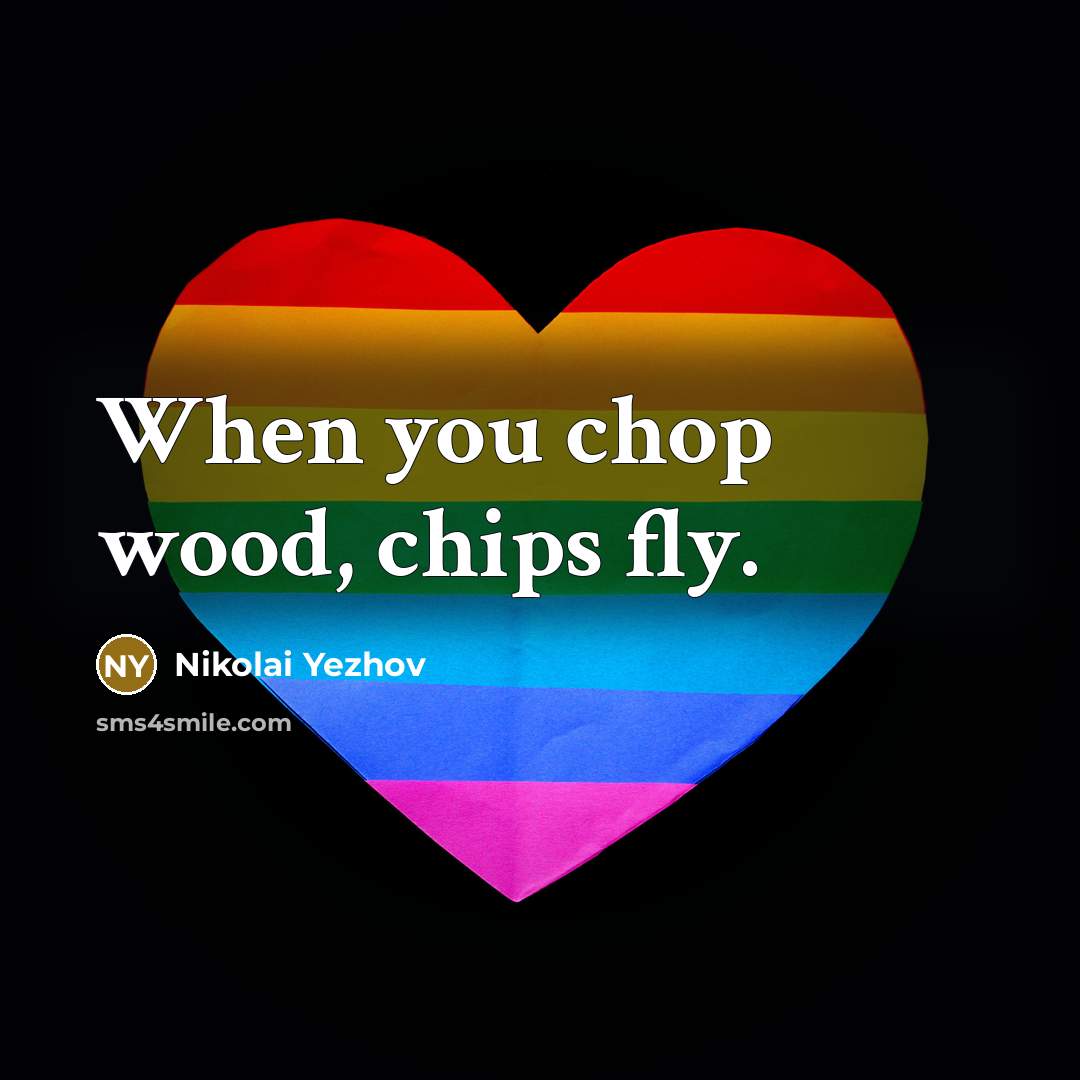 “When you chop wood, chips fly.” quote by Nikolai Yezhov