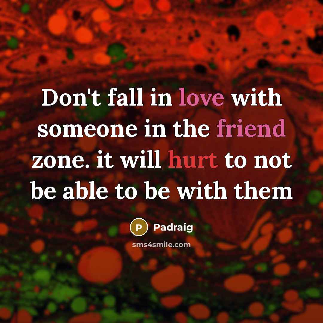 “Don't fall in love with someone in the friend zone.…” quote by Padraig