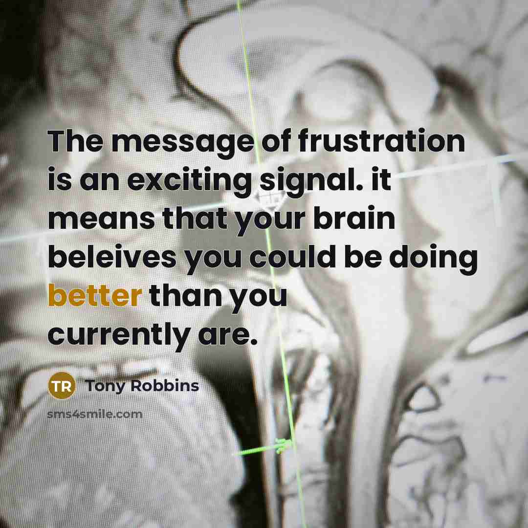 “The message of frustration is an exciting signal. it means…” quote by Tony Robbins