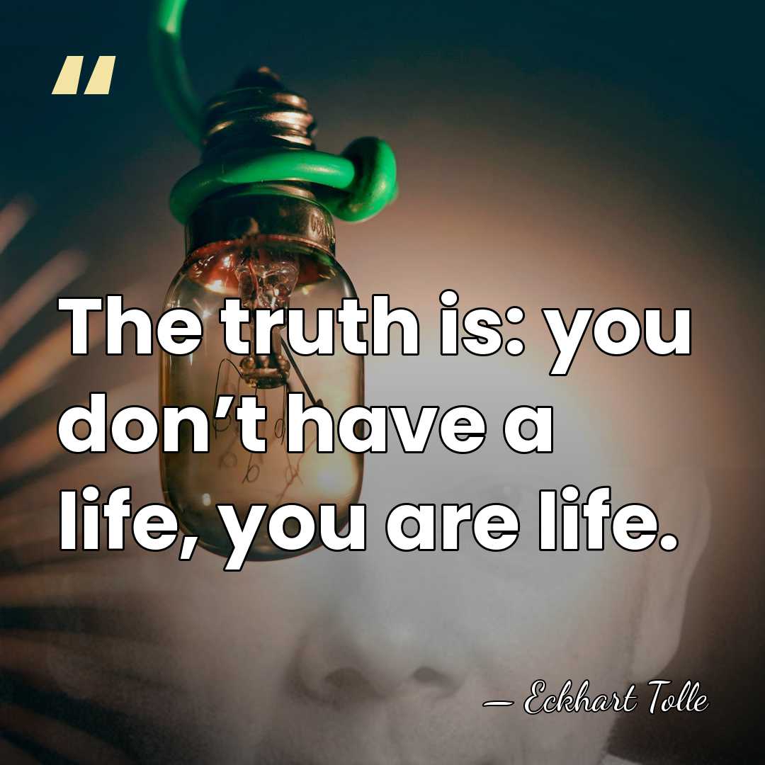 The truth is: you don’t have a life, you are life. - Eckhart Tolle