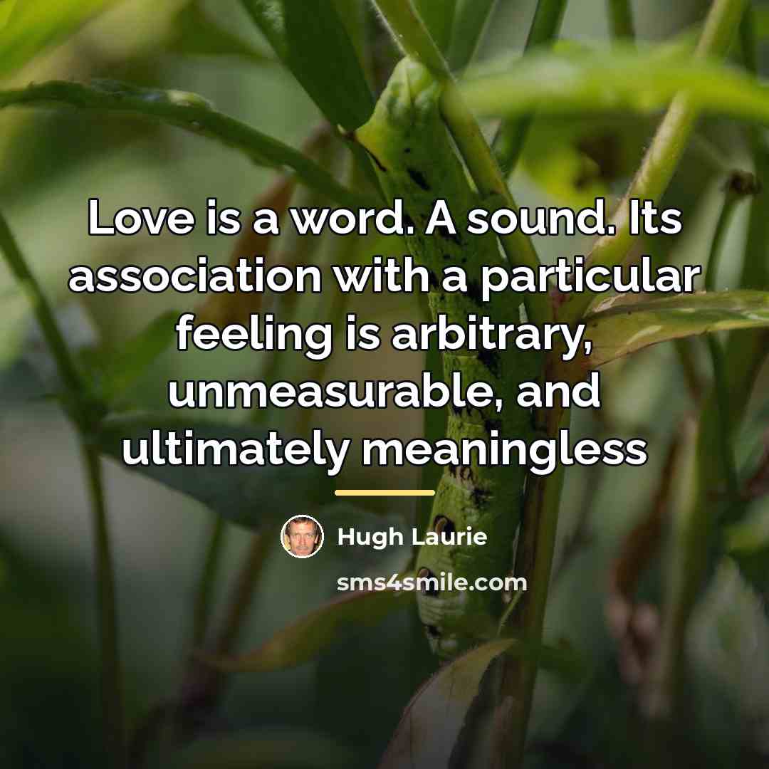 “Love is a word. A sound. Its association with a…” quote by Hugh Laurie