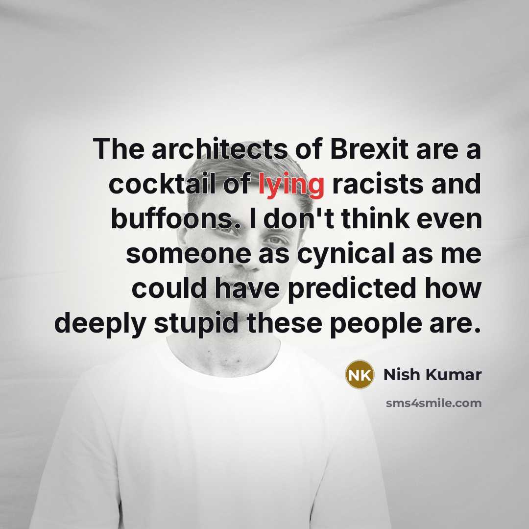 “The architects of Brexit are a cocktail of lying racists…” quote by Nish Kumar