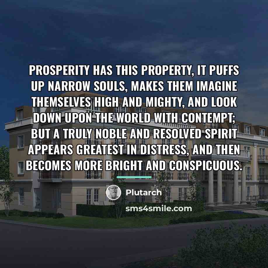 “Prosperity has this property, it puffs up narrow Souls, makes…” quote by Plutarch