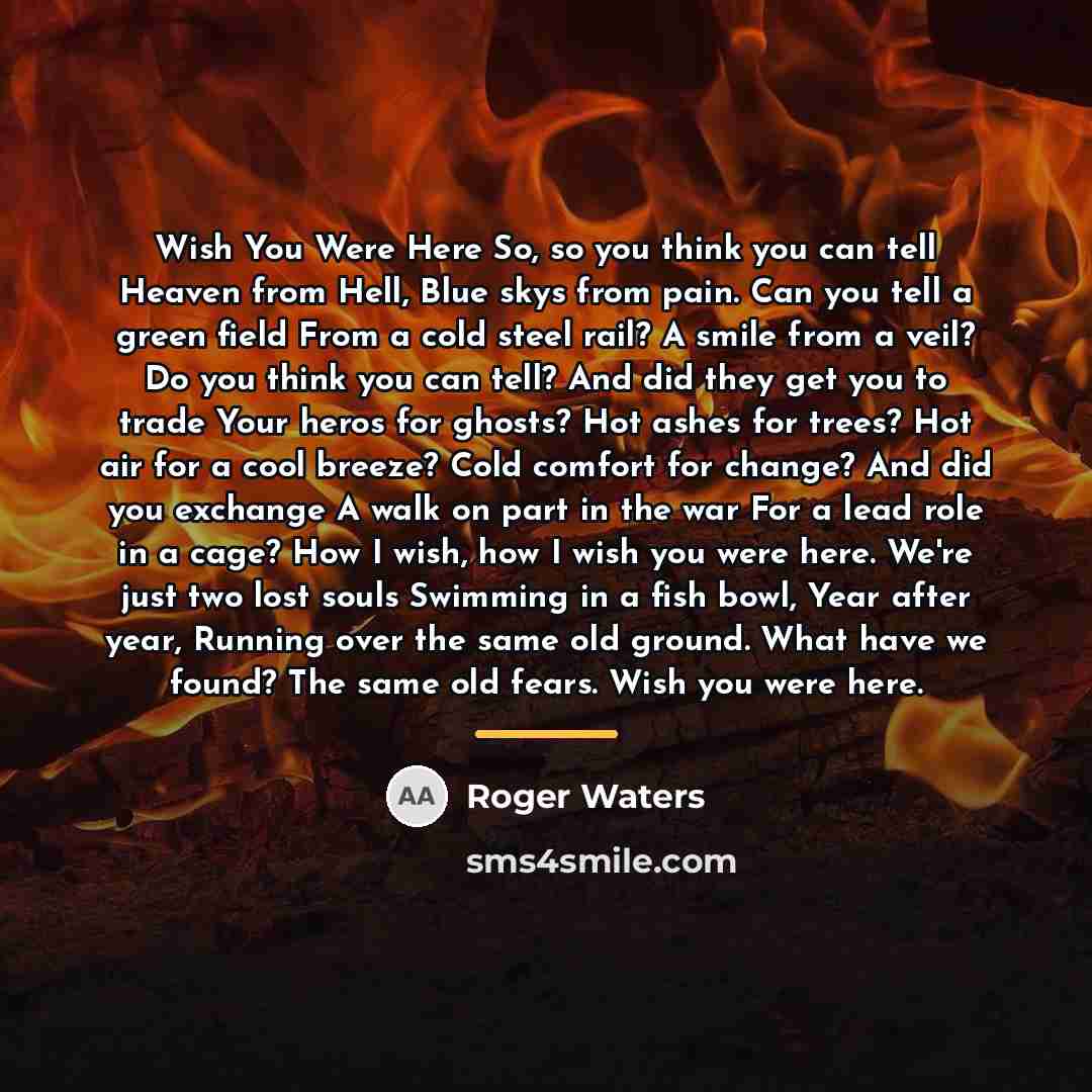 “Wish You Were Here So, so you think you can…” quote by Roger Waters