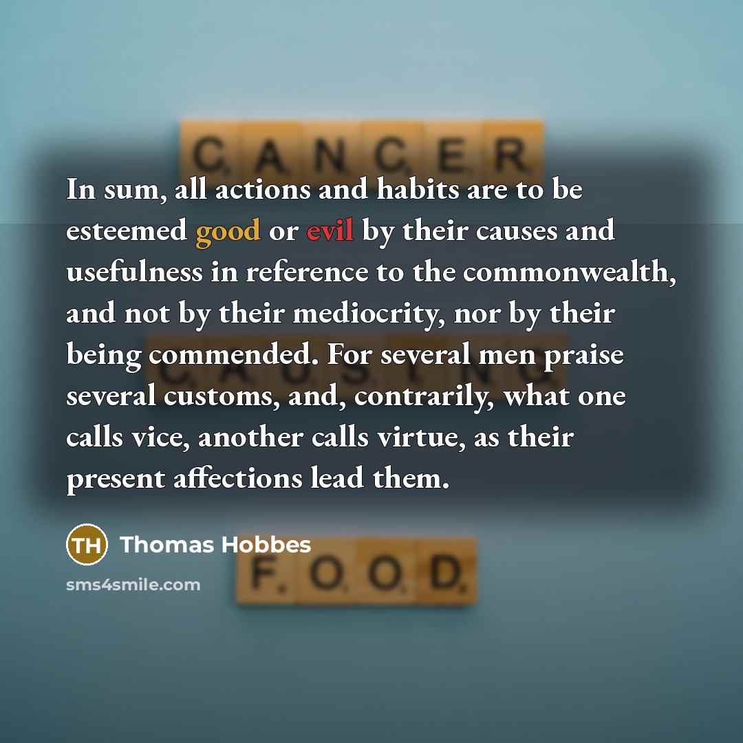 “In sum, all actions and habits are to be esteemed…” quote by Thomas Hobbes