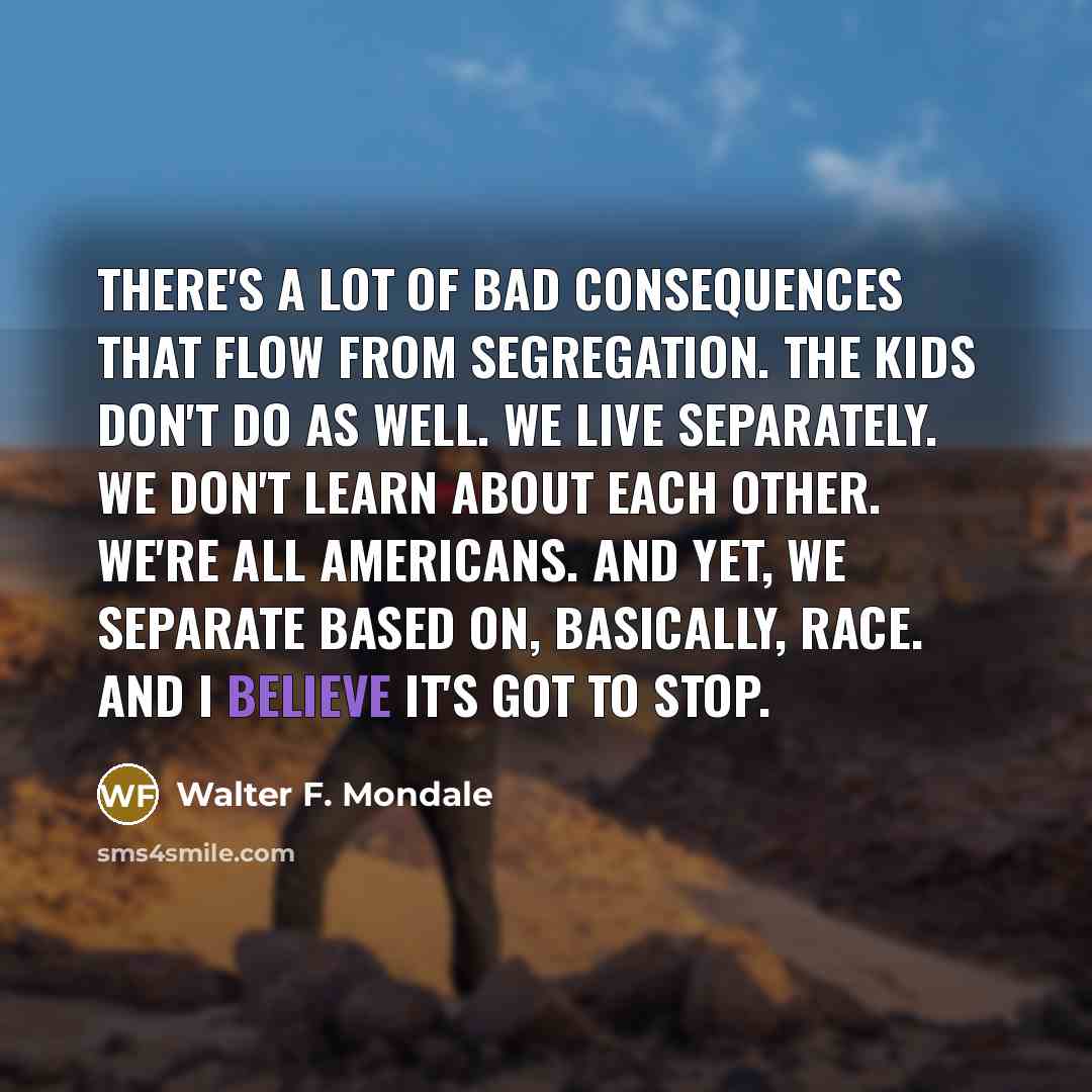 “There's a lot of bad consequences that flow from segregation.…” quote by Walter F. Mondale