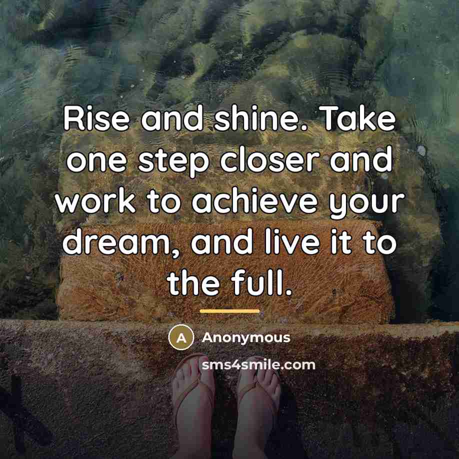 “Rise and shine. Take one step closer and work to…” quote by Anonymous