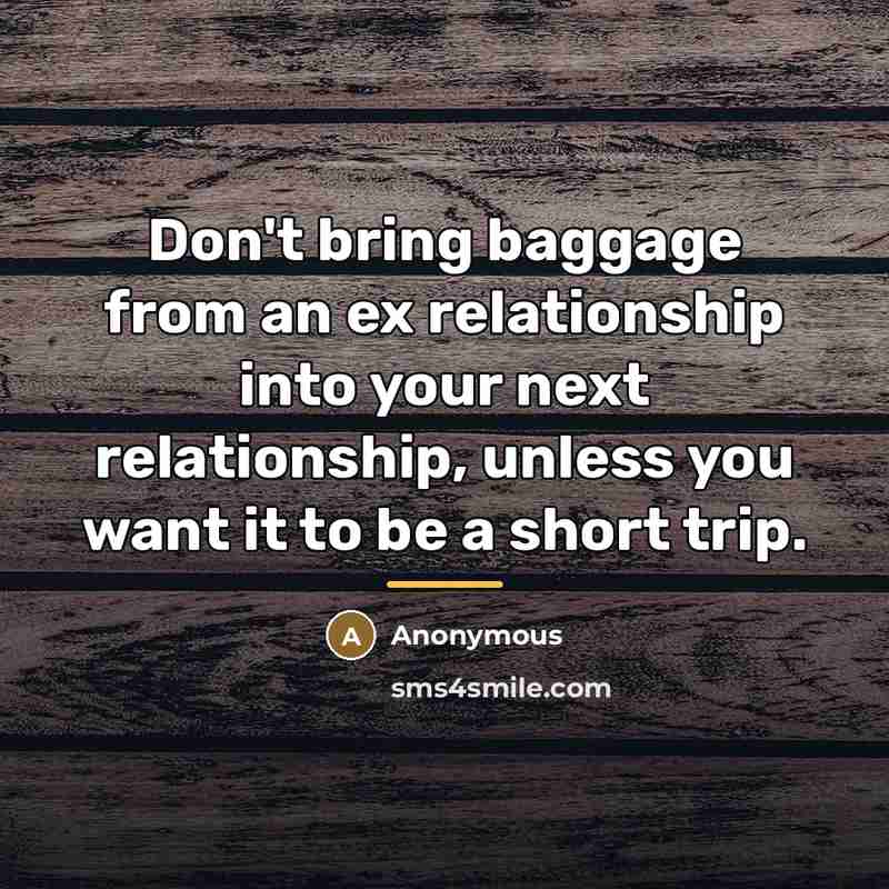 “Don't bring baggage from an ex relationship into your next…” quote by Anonymous