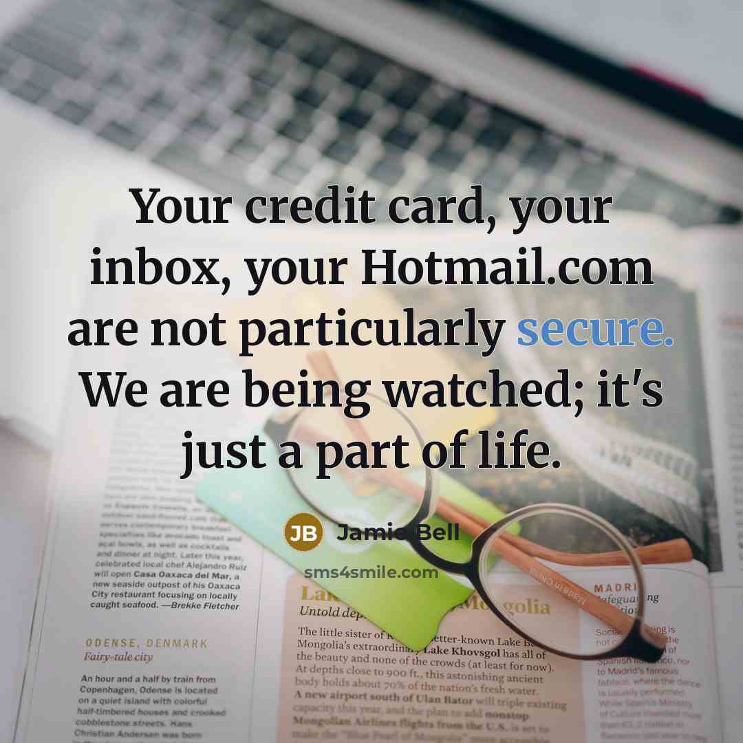 “Your credit card, your inbox, your Hotmail.com are not particularly…” quote by Jamie Bell