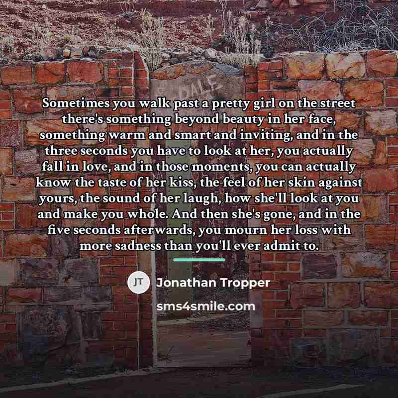 “Sometimes you walk past a pretty girl on the street…” quote by Jonathan Tropper
