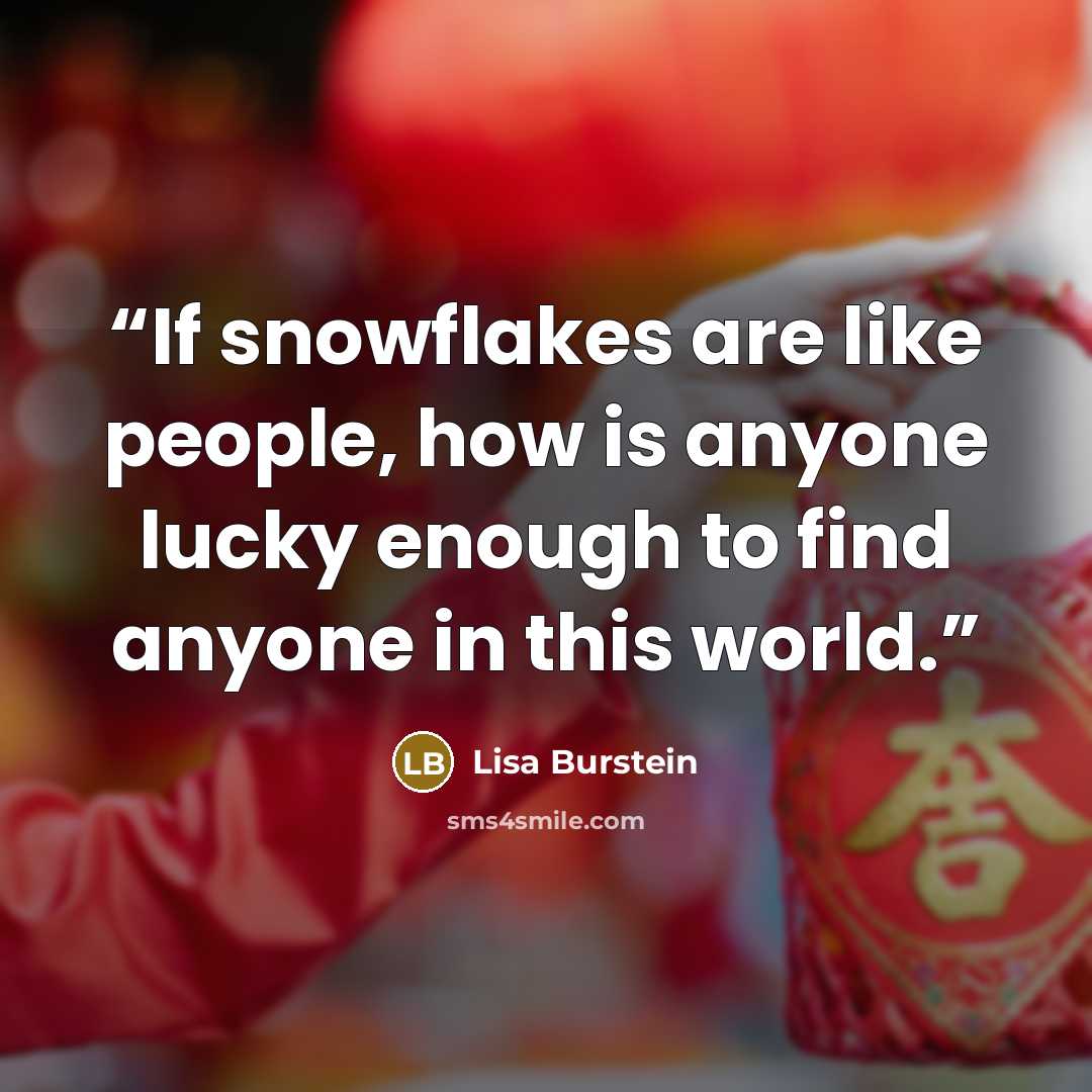 “If snowflakes are like people, how is anyone lucky enough to find anyone in this world.” quote by Lisa Burstein