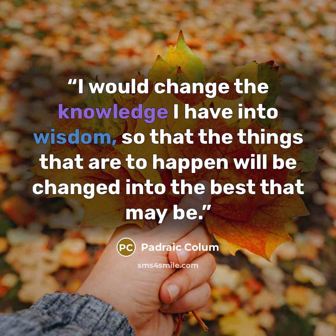 “I would change the knowledge I have into wisdom, so that the things that are to happen will be changed into the best that may be.” quote by Padraic Colum