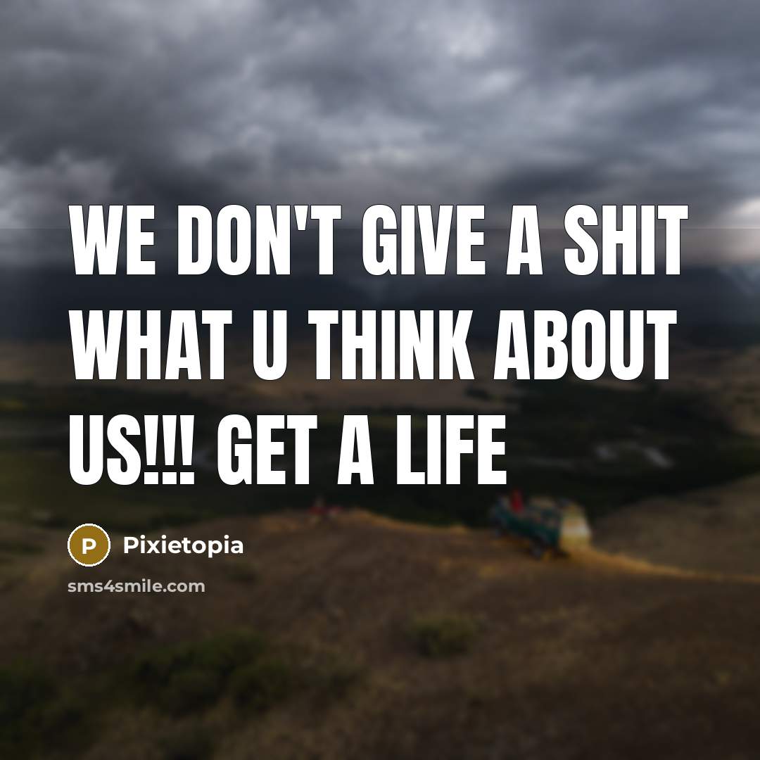 “We don't give a shit what u think about us!!! get a life” quote by Pixietopia