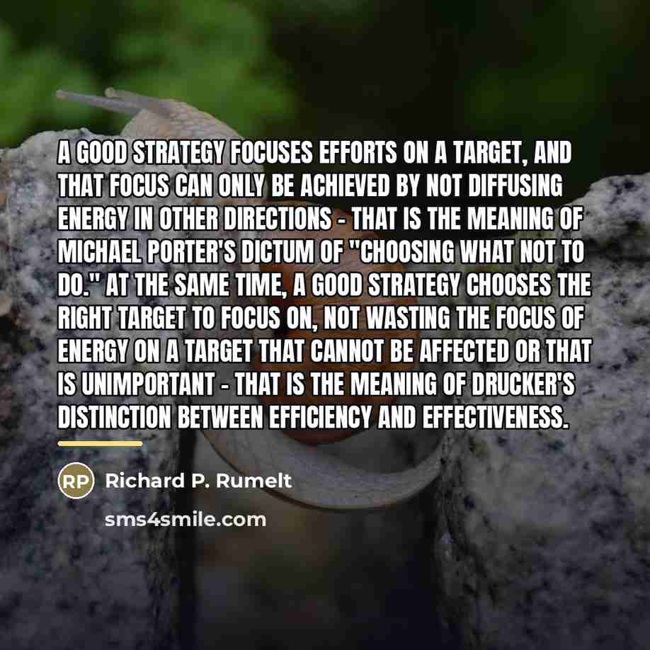 “A good strategy focuses efforts on a target, and that…” quote by Richard P. Rumelt