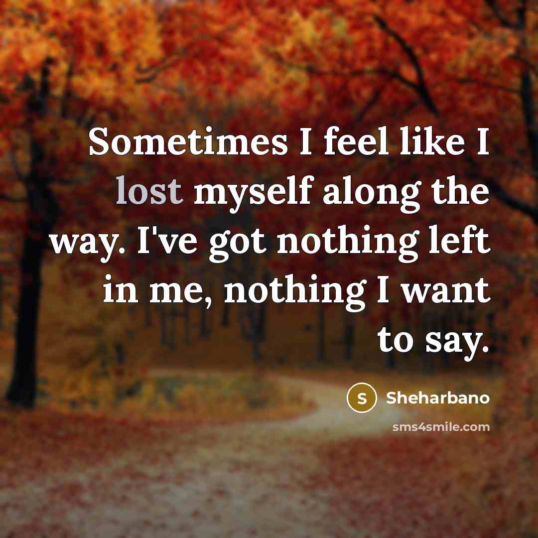 “Sometimes I feel like I lost myself along the way. I've got nothing left in me, nothing I want to say.” quote by Sheharbano