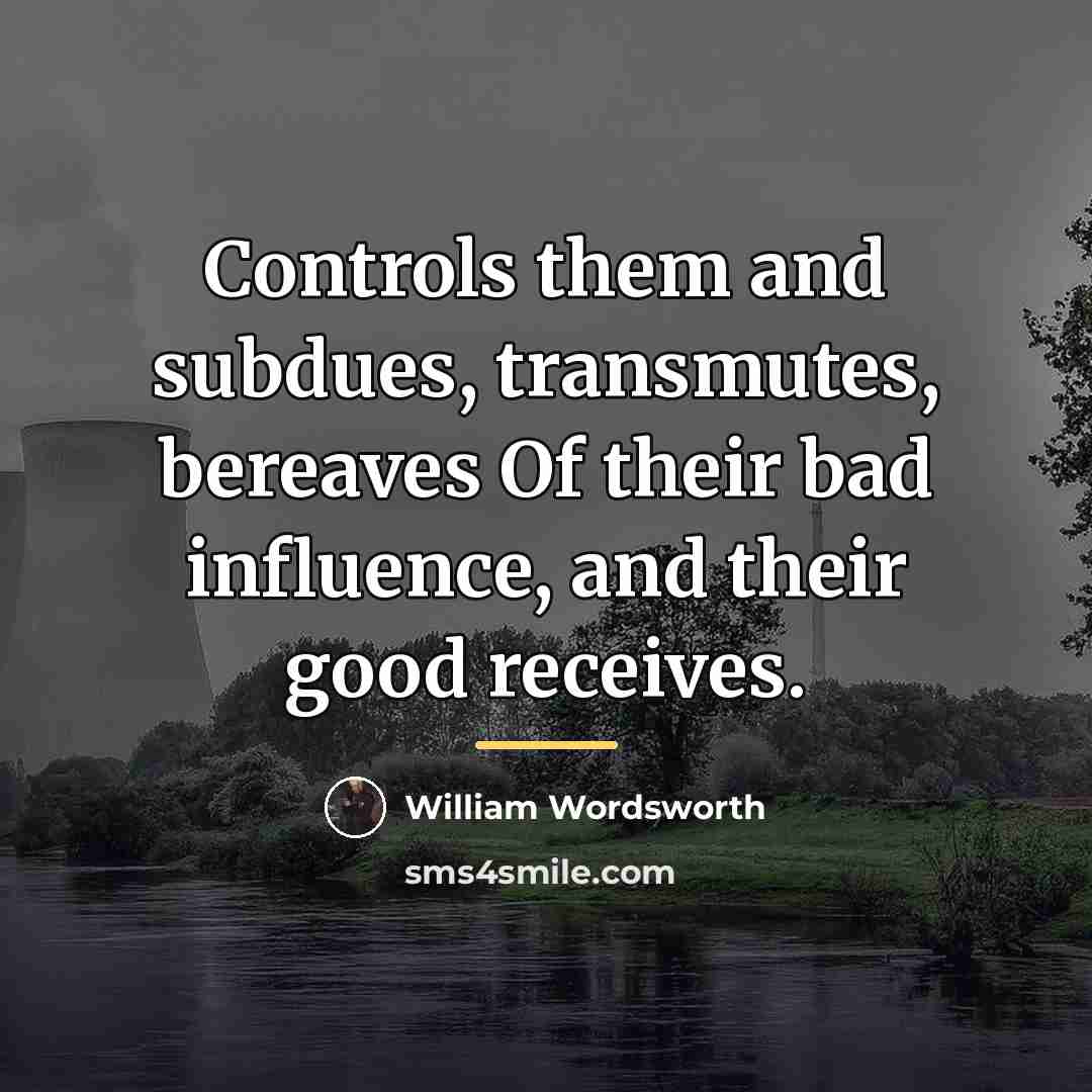 “Controls them and subdues, transmutes, bereaves Of their bad influence,…” quote by William Wordsworth