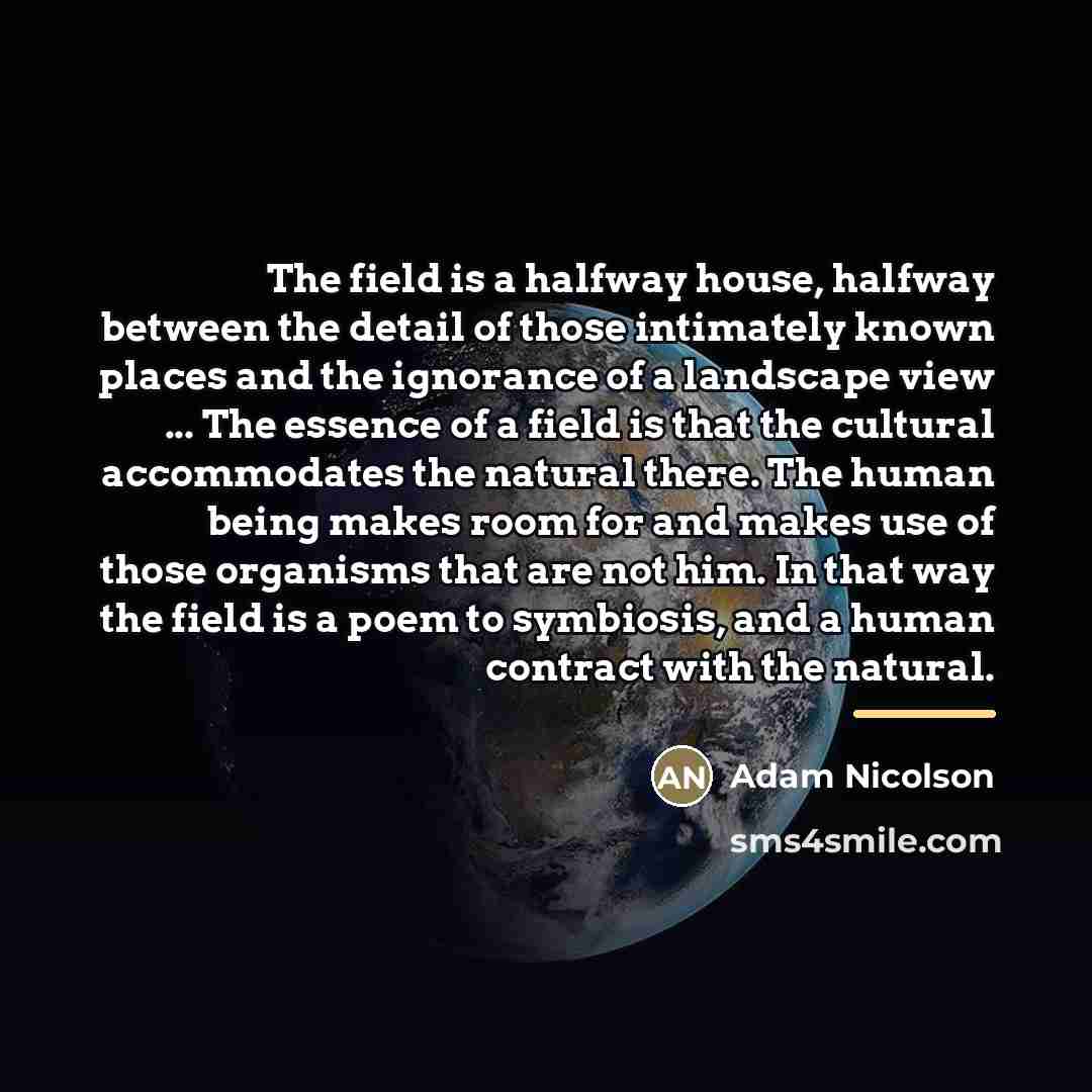 “The field is a halfway house, halfway between the detail…” quote by Adam Nicolson