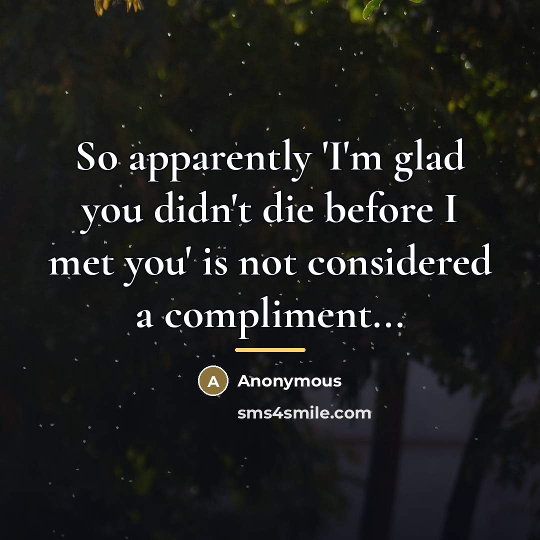 “So apparently 'I'm glad you didn't die before I met…” quote by Anonymous