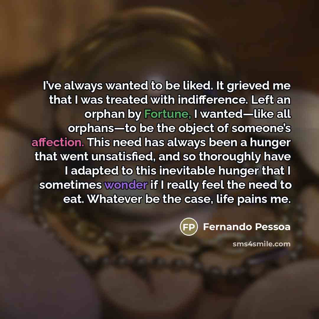 “I’ve always wanted to be liked. It grieved me that…” quote by Fernando Pessoa